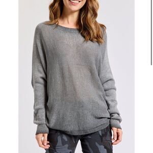 NT By Amati Metallic Dolman Sleeve Boat Neck Zipper Back Sweater Size M/L